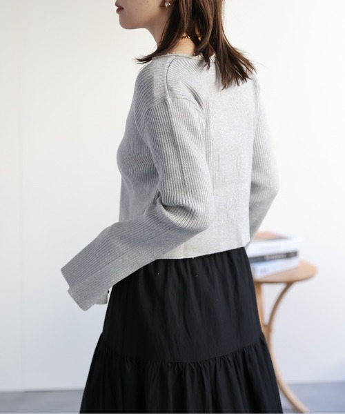 ap retro(アプレトロ)の「ラメ混リブVネックニットカーディガン / ニットカーディガン(カーディガン/ボレロ・レディース・ネイビー/グレー/アイボリー/ライトブルー・FREE)」の15枚目の写真