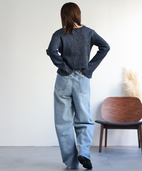 セール】ラメ混リブVネックニットカーディガン / ニットカーディガン