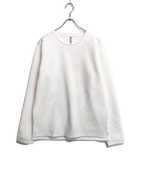 TRAP/U (トラップユー)の「ジオメトリック柄ジャカード / クルーネック スリット ロンTee(長袖)(Tシャツ/カットソー・メンズ・ホワイト/ブラック/グレー・M/L)」の1枚目の写真