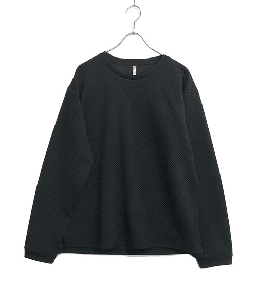 TRAP/U (トラップユー)の「ジオメトリック柄ジャカード / クルーネック スリット ロンTee(長袖)(Tシャツ/カットソー・メンズ・ホワイト/ブラック/グレー・M/L)」の2枚目の写真