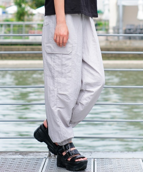 ナゴンスタンス　nagonstans ナイロン　絞り　パンツ　グレー　ゴム 新色追加】ナイロンカーゴパンツ