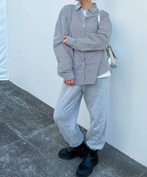 frunco(フランコ)の「ストライプシャツ(シャツ/ブラウス・レディース・グリーン/ピンク/パープル/ネイビー/ブルー/ブラック・FREE)」の16枚目の写真