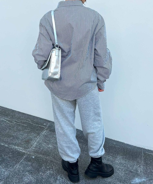 frunco(フランコ)の「ストライプシャツ(シャツ/ブラウス・レディース・グリーン/ピンク/パープル/ネイビー/ブルー/ブラック・FREE)」の8枚目の写真