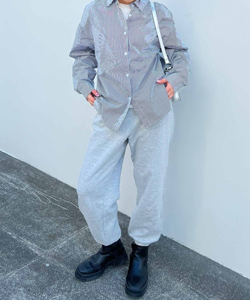 frunco(フランコ)の「ストライプシャツ(シャツ/ブラウス・レディース・グリーン/ピンク/パープル/ネイビー/ブルー/ブラック・FREE)」の12枚目の写真