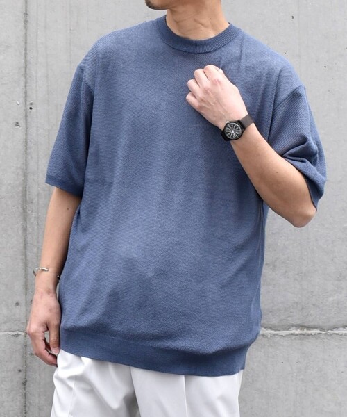 SHIPS any(シップス エニィ)の「SHIPS any: 〈手洗い可能〉リネンミックス サマーニット リラックス シアー Tシャツ◇(Tシャツ/カットソー・メンズ・ブラック/ロイヤルブルー/ダークグレー/オリーブ・SMALL/LARGE/MEDIUM)」の4枚目の写真