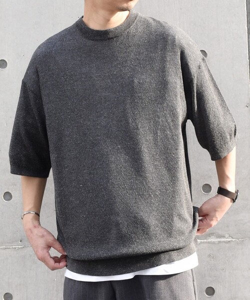 SHIPS any(シップス エニィ)の「SHIPS any: 〈手洗い可能〉リネンミックス サマーニット リラックス シアー Tシャツ◇(Tシャツ/カットソー・メンズ・ブラック/ロイヤルブルー/ダークグレー/オリーブ・SMALL/LARGE/MEDIUM)」の2枚目の写真