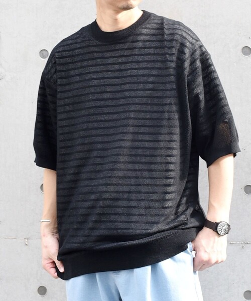 SHIPS any(シップス エニィ)の「SHIPS any: 〈手洗い可能〉リネンミックス サマーニット リラックス シアー Tシャツ◇(Tシャツ/カットソー・メンズ・ブラック/ロイヤルブルー/ダークグレー/オリーブ・SMALL/LARGE/MEDIUM)」の1枚目の写真