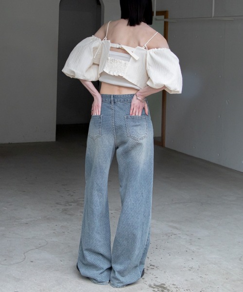伊太利屋 GK ストレッチ ストレートパンツ デニム ジーンズ モノグラム VACANCY（ヴァカンシー）の「モノグラム織柄ストレートデニム