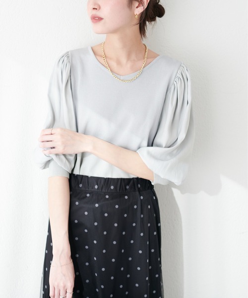 natural couture(ナチュラルクチュール)の「異素材ボリューム袖2WAYニット(ニット/セーター・レディース・ラベンダー/アイボリー/サックスブルー/ブラック・FREE)」の3枚目の写真