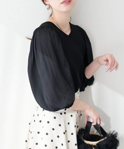 natural couture(ナチュラルクチュール)の「異素材ボリューム袖2WAYニット(ニット/セーター・レディース・ラベンダー/アイボリー/サックスブルー/ブラック・FREE)」の11枚目の写真