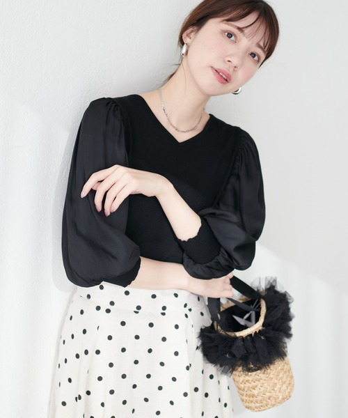 natural couture(ナチュラルクチュール)の「異素材ボリューム袖2WAYニット(ニット/セーター・レディース・ラベンダー/アイボリー/サックスブルー/ブラック・FREE)」の12枚目の写真