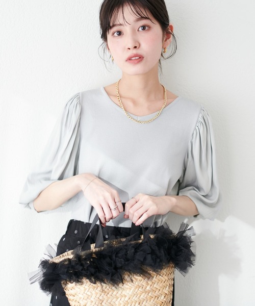 natural couture(ナチュラルクチュール)の「異素材ボリューム袖2WAYニット(ニット/セーター・レディース・ラベンダー/アイボリー/サックスブルー/ブラック・FREE)」の15枚目の写真