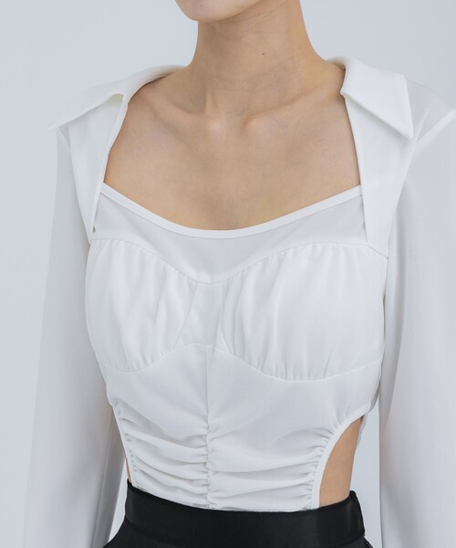 THINGS THAT MATTER（シングス ザット マター）の「【THINGS THAT MATTER/シングス ザット マター】JERSEY BODY SUIT/ジャージーボディスーツ（シャツ/ブラウス・レディース・ブラック/ホワイト・FREE）」の5枚目の写真