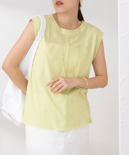 NOLLEY’S(ノーリーズ)の「《アンサンブル対応》シアーワッフルタンクトップ(Tシャツ/カットソー・レディース・ライトグリーン/ネイビー/オフホワイト・FREE)」の2枚目の写真