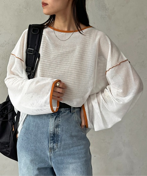 CPCM（シーピーシーエム）の「カットメッシュメロービッグプルオーバー（Tシャツ/カットソー・レディース・ブラック/アイボリー/スカイブルー/オフホワイト・FREE）」の2枚目の写真