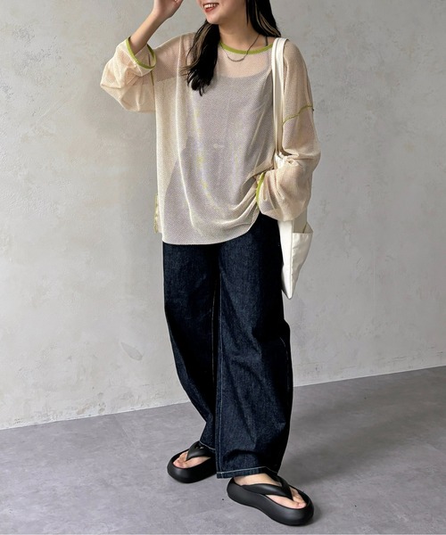 CPCM（シーピーシーエム）の「カットメッシュメロービッグプルオーバー（Tシャツ/カットソー・レディース・ブラック/アイボリー/スカイブルー/オフホワイト・FREE）」の5枚目の写真