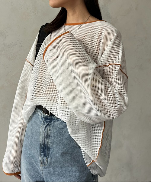 CPCM（シーピーシーエム）の「カットメッシュメロービッグプルオーバー（Tシャツ/カットソー・レディース・ブラック/アイボリー/スカイブルー/オフホワイト・FREE）」の21枚目の写真