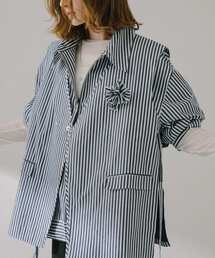 hxcyyd × SOP ストライプフラワーコサージュシャツベスト(UNISEX)