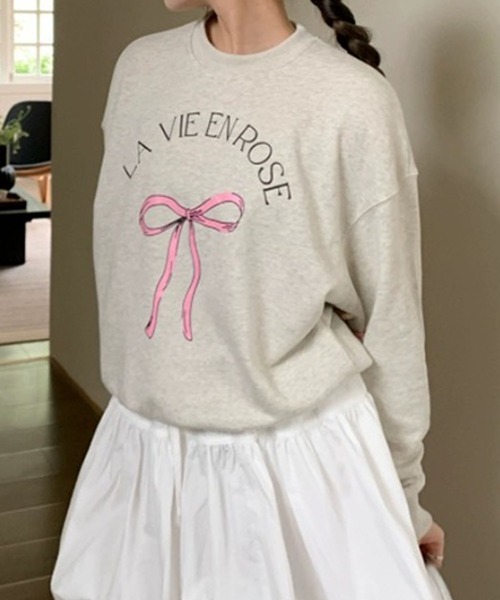 LAFFMO（ラフモ）の「リボンプリントスウェット（スウェット・レディース・ベージュ/グレー/ネイビー・F）」の10枚目の写真