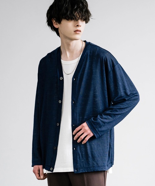Audience(オーディエンス)の「Upscape Audience アップスケープオーディエンス 日本製 国産PREMIERE LINEN プレミアリネン 天竺 Vネックカーディガン AUD7259(カーディガン/ボレロ・メンズ・ネイビー/オートミール/ブラック/オリーブ・L/M/XL)」の17枚目の写真