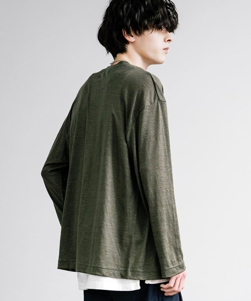 Audience(オーディエンス)の「Upscape Audience アップスケープオーディエンス 日本製 国産PREMIERE LINEN プレミアリネン 天竺 Vネックカーディガン AUD7259(カーディガン/ボレロ・メンズ・ネイビー/オートミール/ブラック/オリーブ・L/M/XL)」の14枚目の写真