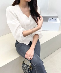 シフォンスリーブVネックトップス