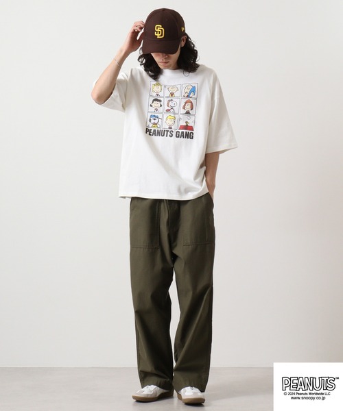 PEANUTS(ピーナッツ)の「PEANUTS ヘビーウェイトドロップショルダー 半袖Tシャツ(Tシャツ/カットソー・メンズ・オレンジ系/オフホワイト/ブラック・LL/M/L)」の7枚目の写真