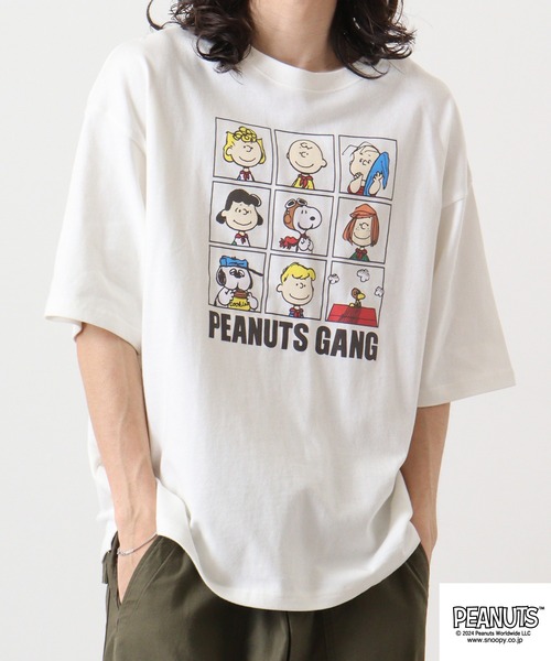 PEANUTS(ピーナッツ)の「PEANUTS ヘビーウェイトドロップショルダー 半袖Tシャツ(Tシャツ/カットソー・メンズ・オレンジ系/オフホワイト/ブラック・LL/M/L)」の4枚目の写真