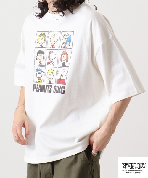 PEANUTS(ピーナッツ)の「PEANUTS ヘビーウェイトドロップショルダー 半袖Tシャツ(Tシャツ/カットソー・メンズ・オレンジ系/オフホワイト/ブラック・LL/M/L)」の5枚目の写真