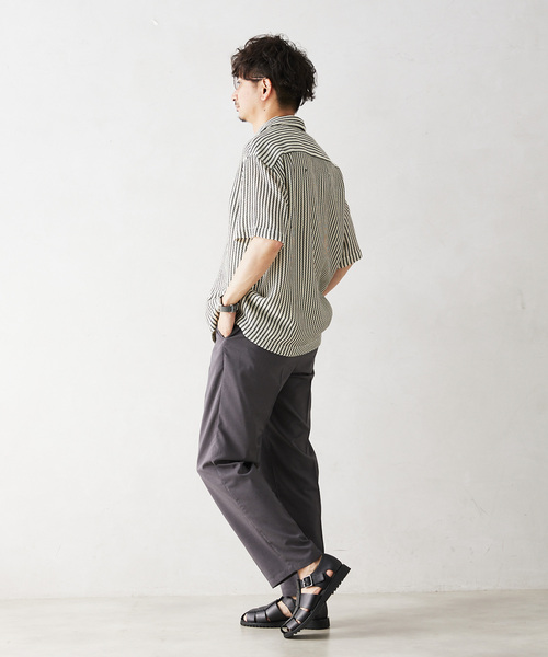 JOURNAL STANDARD relume(ジャーナルスタンダード レリューム)の「ストライプカラーレース半袖シャツ(シャツ/ブラウス・メンズ・アイボリー/モスグリーン・MEDIUM/LARGE)」の6枚目の写真