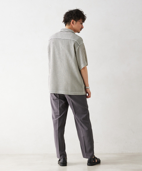 JOURNAL STANDARD relume(ジャーナルスタンダード レリューム)の「ストライプカラーレース半袖シャツ(シャツ/ブラウス・メンズ・アイボリー/モスグリーン・MEDIUM/LARGE)」の7枚目の写真