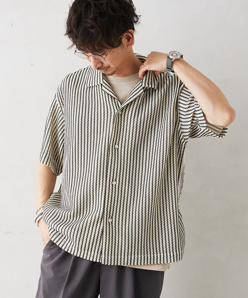 JOURNAL STANDARD relume(ジャーナルスタンダード レリューム)の「ストライプカラーレース半袖シャツ(シャツ/ブラウス・メンズ・アイボリー/モスグリーン・MEDIUM/LARGE)」の10枚目の写真