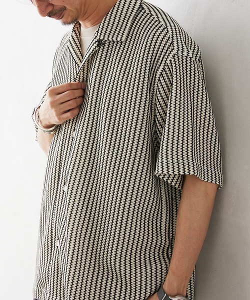 JOURNAL STANDARD relume(ジャーナルスタンダード レリューム)の「ストライプカラーレース半袖シャツ(シャツ/ブラウス・メンズ・アイボリー/モスグリーン・MEDIUM/LARGE)」の12枚目の写真