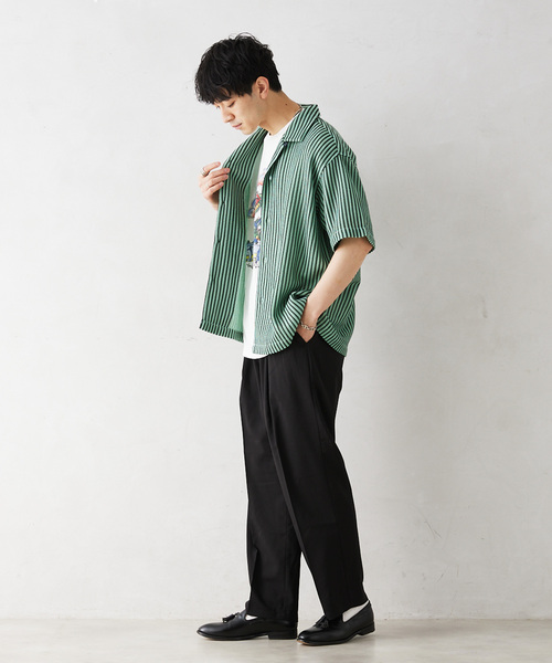 JOURNAL STANDARD relume(ジャーナルスタンダード レリューム)の「ストライプカラーレース半袖シャツ(シャツ/ブラウス・メンズ・アイボリー/モスグリーン・MEDIUM/LARGE)」の15枚目の写真