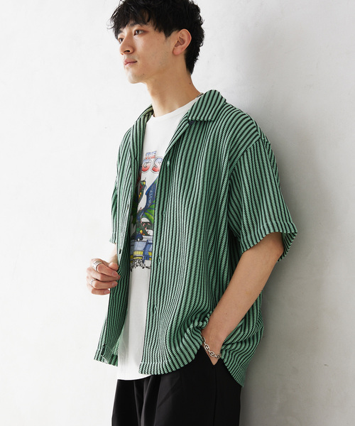 JOURNAL STANDARD relume(ジャーナルスタンダード レリューム)の「ストライプカラーレース半袖シャツ(シャツ/ブラウス・メンズ・アイボリー/モスグリーン・MEDIUM/LARGE)」の22枚目の写真