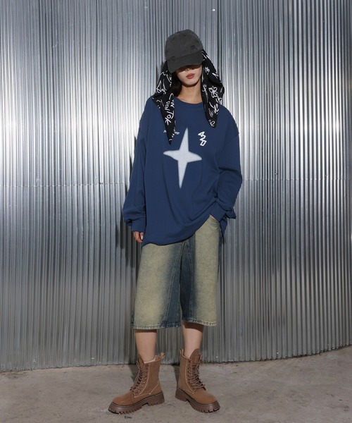 FOLLOWIN（フォロウィン）の「[UNISEX][K-Fashion流行アイテム] ヴィンテージウォッシングミッドライズ5部丈ハーフデニムパンツ（デニムパンツ・レディース・ブルー・LARGE/SMALL/MEDIUM）」の12枚目の写真