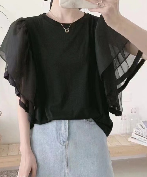 【セール】バタフライシアースリーブプルオーバー（Tシャツ/カットソー）｜deux amour（ドゥーザムール）