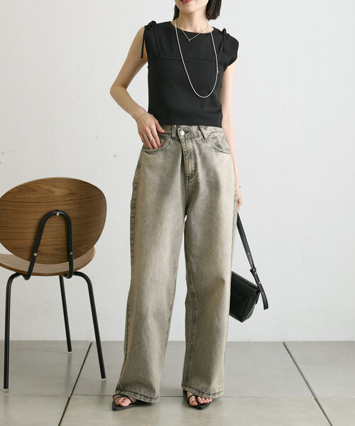 mystic（ミスティック）の「【5色展開】リボンキャミSETニット（アンサンブル・レディース・ブルー/グリーン/レッド/オフホワイト/ブラック・FREE）」の15枚目の写真