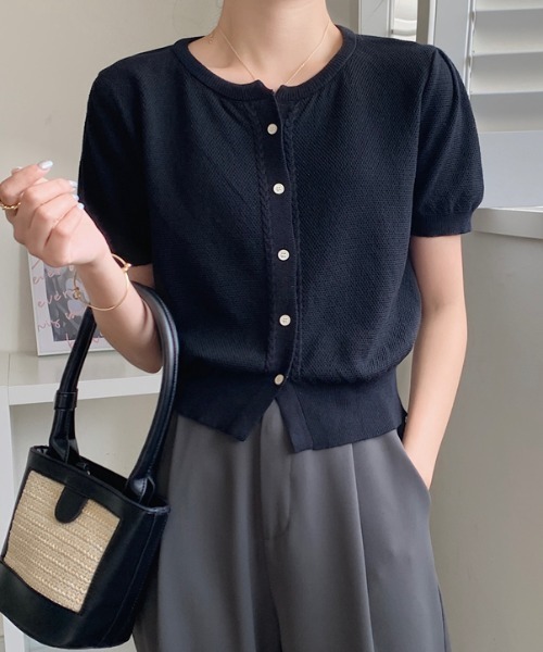 ECLIN(エクラン)の「パフスリーブショート丈カーディガン(カーディガン/ボレロ・レディース・ブラック/グリーン/ホワイト/ピンク/ベージュ・FREE)」の1枚目の写真