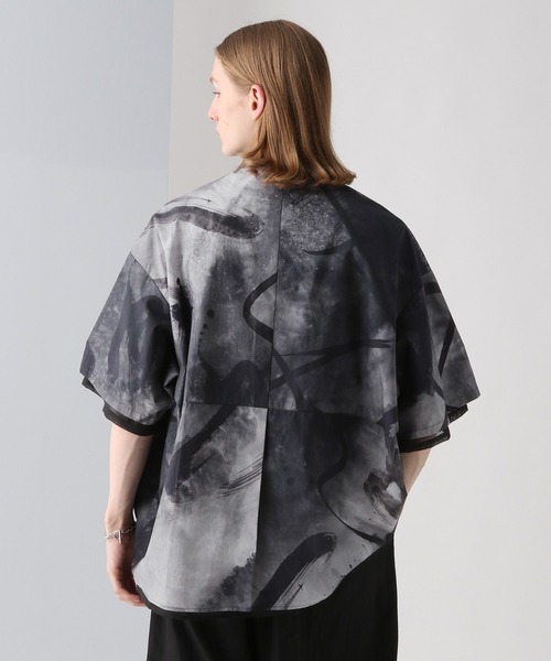 【美品】万美＆CHiNPAN×HARE　バックガラシャツ　グレー　ブラウス 美品】万美＆CHiNPAN×HARE バックガラシャツ グレー ブラウス