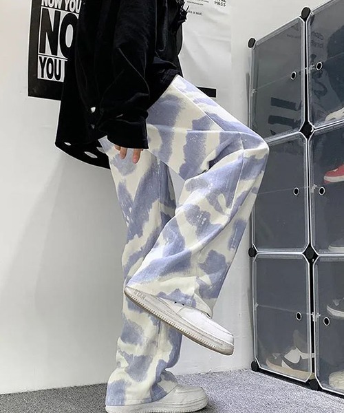 VIBGYOR（ヴィブジョー）の「【WARAIJOGO】ペンキペイント風デザインワイドストレートパンツ(NEZ)（その他パンツ・メンズ・ブラック/ブルー・FREE）」の2枚目の写真