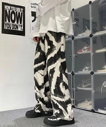 【WARAIJOGO】ペンキペイント風デザインワイドストレートパンツ(NEZ)
