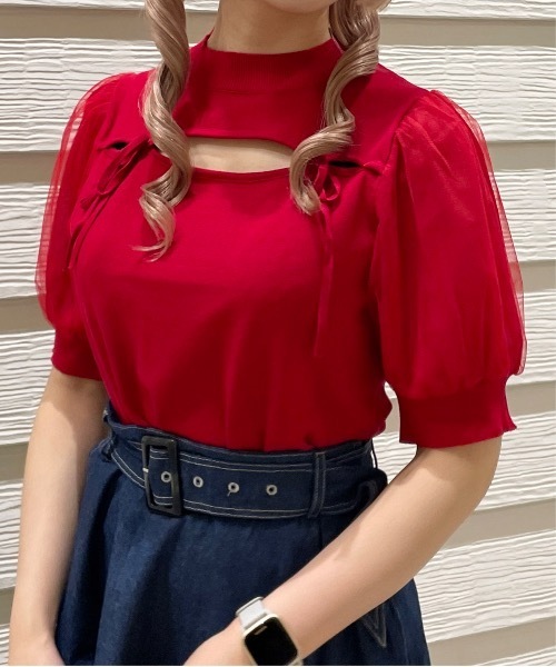 TORTE（トルテ）の「フロント開きダブルリボントップス（ニット/セーター・レディース・ホワイト/ブラック/レッド/ブルー・FREE）」の4枚目の写真