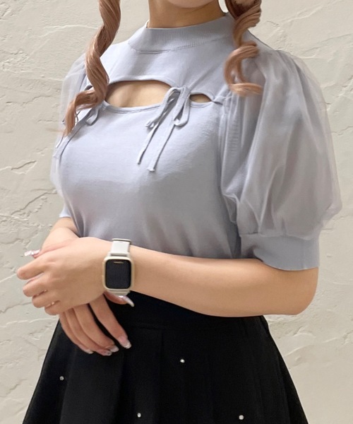 TORTE（トルテ）の「フロント開きダブルリボントップス（ニット/セーター・レディース・ホワイト/ブラック/レッド/ブルー・FREE）」の3枚目の写真