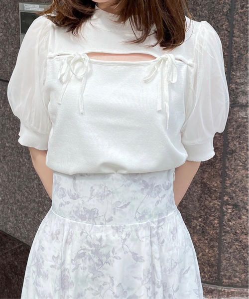 TORTE（トルテ）の「フロント開きダブルリボントップス（ニット/セーター・レディース・ホワイト/ブラック/レッド/ブルー・FREE）」の12枚目の写真