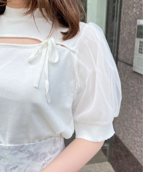 TORTE（トルテ）の「フロント開きダブルリボントップス（ニット/セーター・レディース・ホワイト/ブラック/レッド/ブルー・FREE）」の5枚目の写真