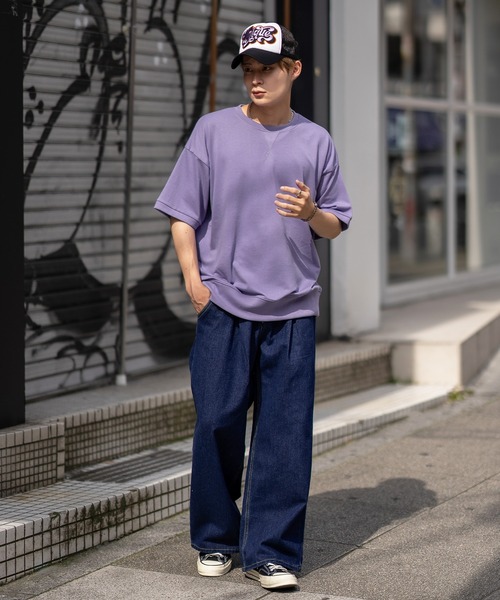 セール】【SIDEWAY STANCE】無地 Vガゼット 半袖 スウェット