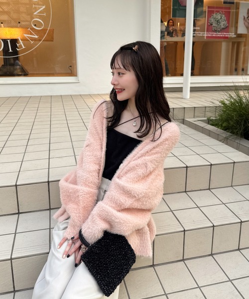 hinari シャギーニットカーディガン　アイボリー hinari（ヒナリ）の「シャギーニットカーディガン（カーディガン