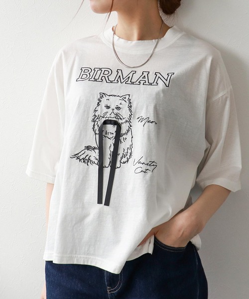 Three Four Time(スリーフォータイム)の「BIRMAN CAT(Tシャツ/カットソー・レディース・ブラック/アイボリー/ブラウン・FREE)」の2枚目の写真