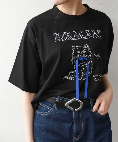 Three Four Time(スリーフォータイム)の「BIRMAN CAT(Tシャツ/カットソー・レディース・ブラック/アイボリー/ブラウン・FREE)」の3枚目の写真